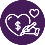 Icon of heart with money sign