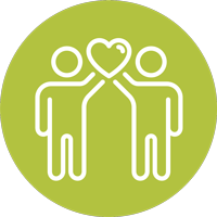 Icon of 2 people holding a heart shape together.