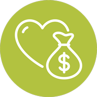Icon of heart and money sign.